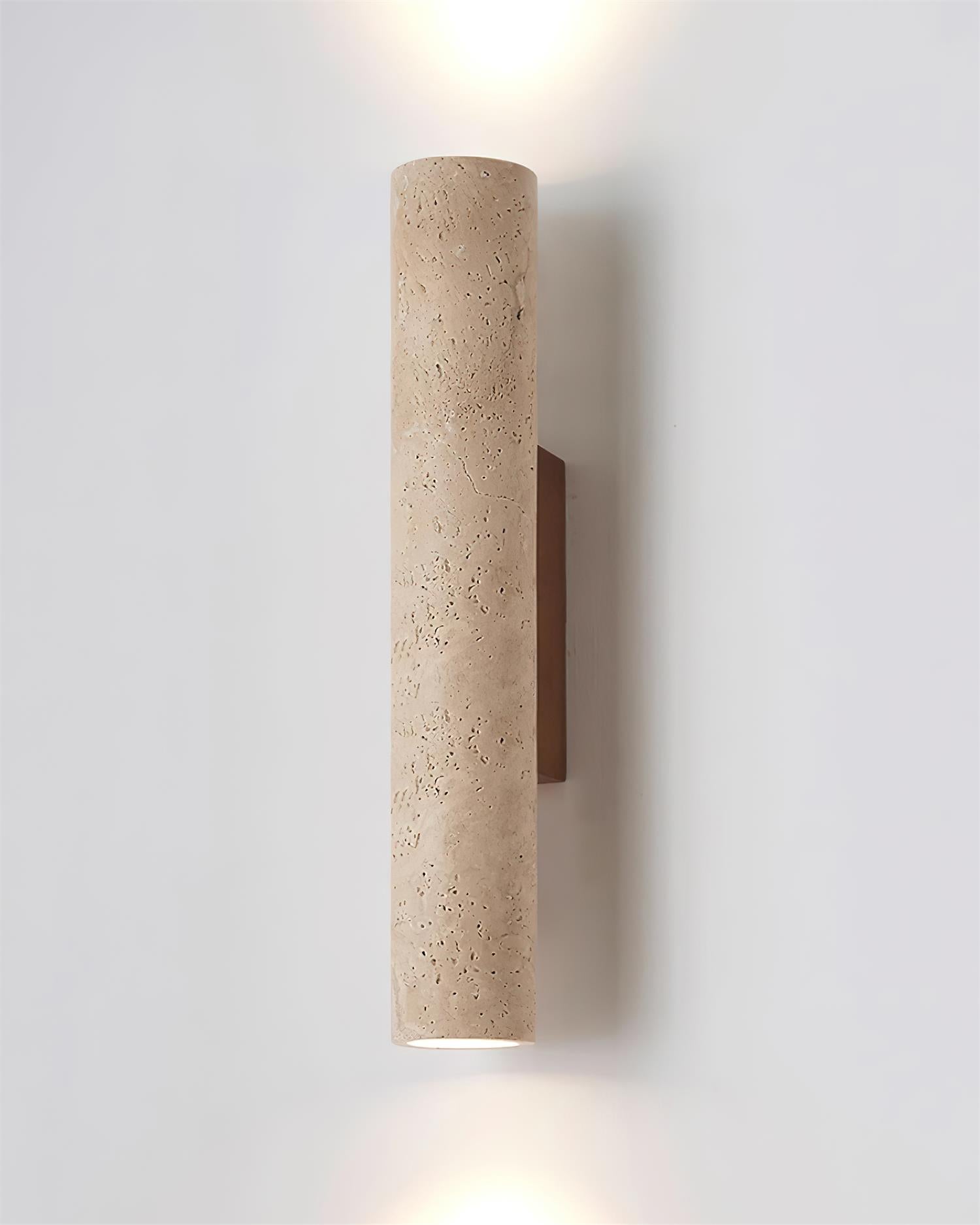 Beige Travertine Wall Sconce Light with Walnut Base for Bathroom 3