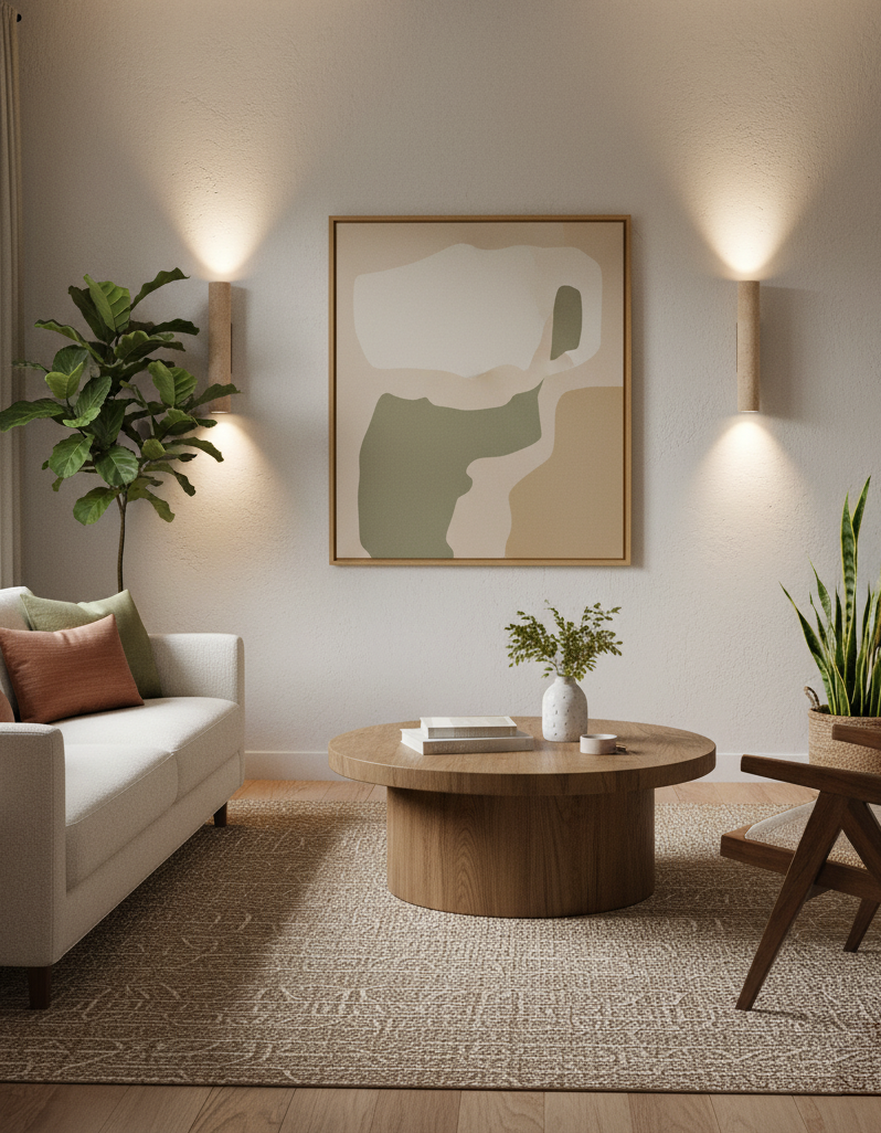 Beige Travertine Wall Sconce Light with Walnut Base for Bathroom 8