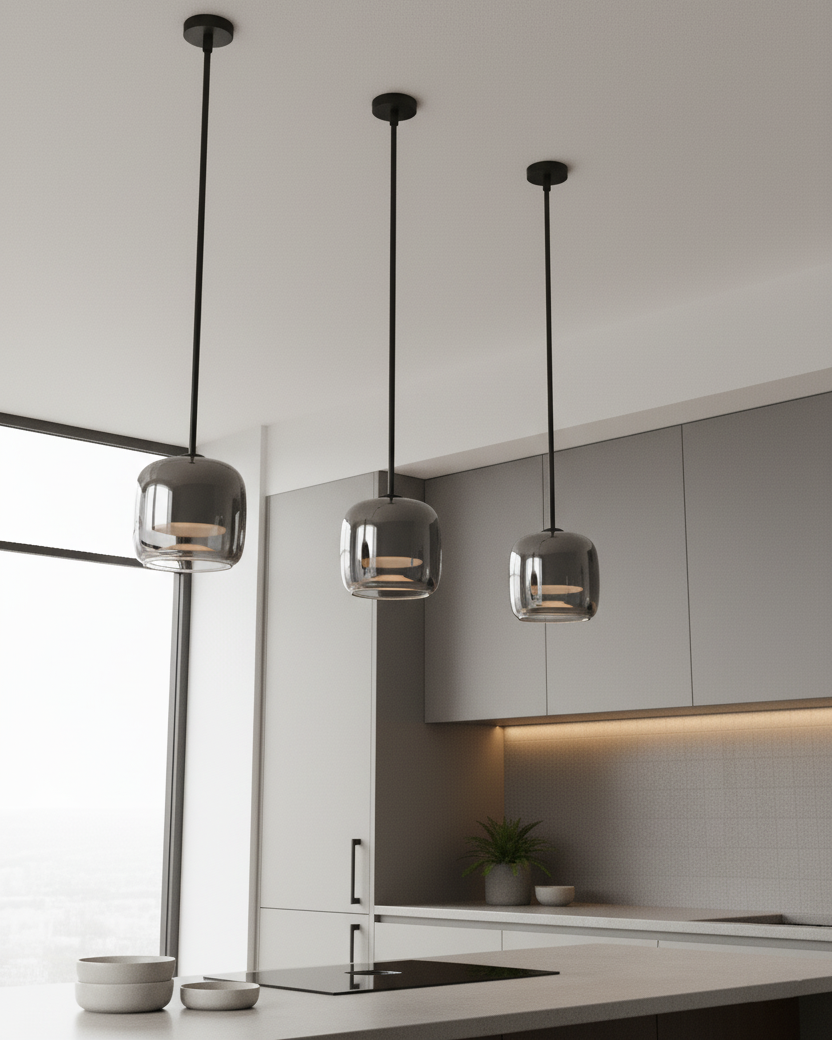 Black Glass Pendant Lighting Fixture for Modern Kitchens – 16cm 7