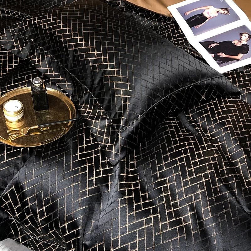 Black Jacquard King Size Duvet Cover Set - 4 or 6 Piece Cotton Bedding Set 1