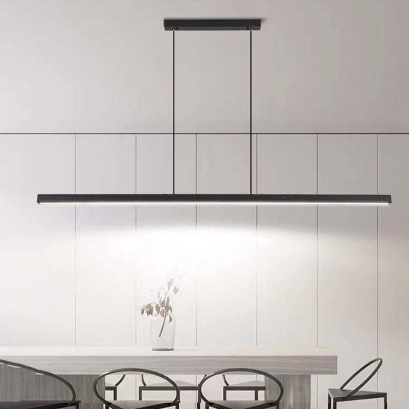 Black Metal Linear Pendant Light LED Bar Acrylic Shade Dimmable Modern Dining Room Kitchen Home Decor - Stack & Clear 7