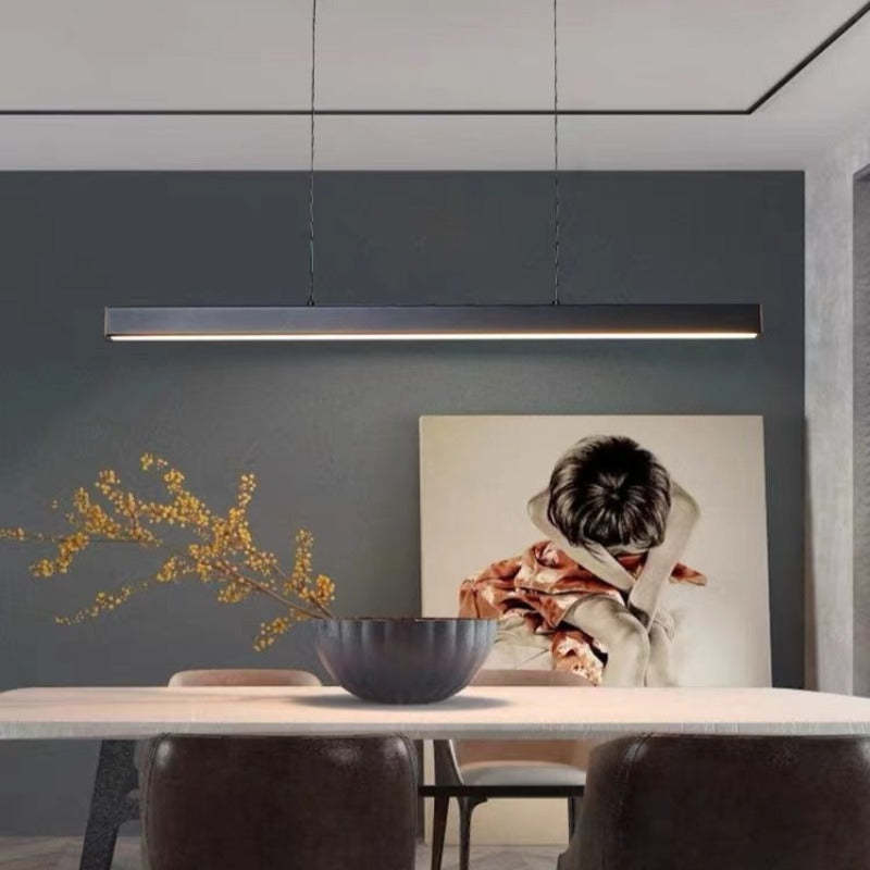 Black Metal Linear Pendant Light LED Bar Acrylic Shade Dimmable Modern Dining Room Kitchen Home Decor - Stack & Clear 8