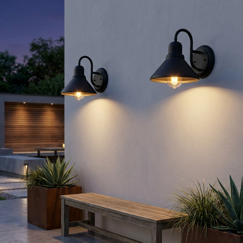 Black Metal Outdoor Wall Sconce Barn Shade Vintage Waterproof IP65 Patio Garden Home Decor - Stack & Clear 98