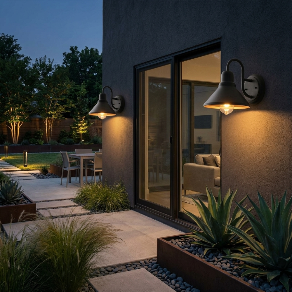 Black Metal Outdoor Wall Sconce Barn Shade Vintage Waterproof IP65 Patio Garden Home Decor - Stack & Clear 99