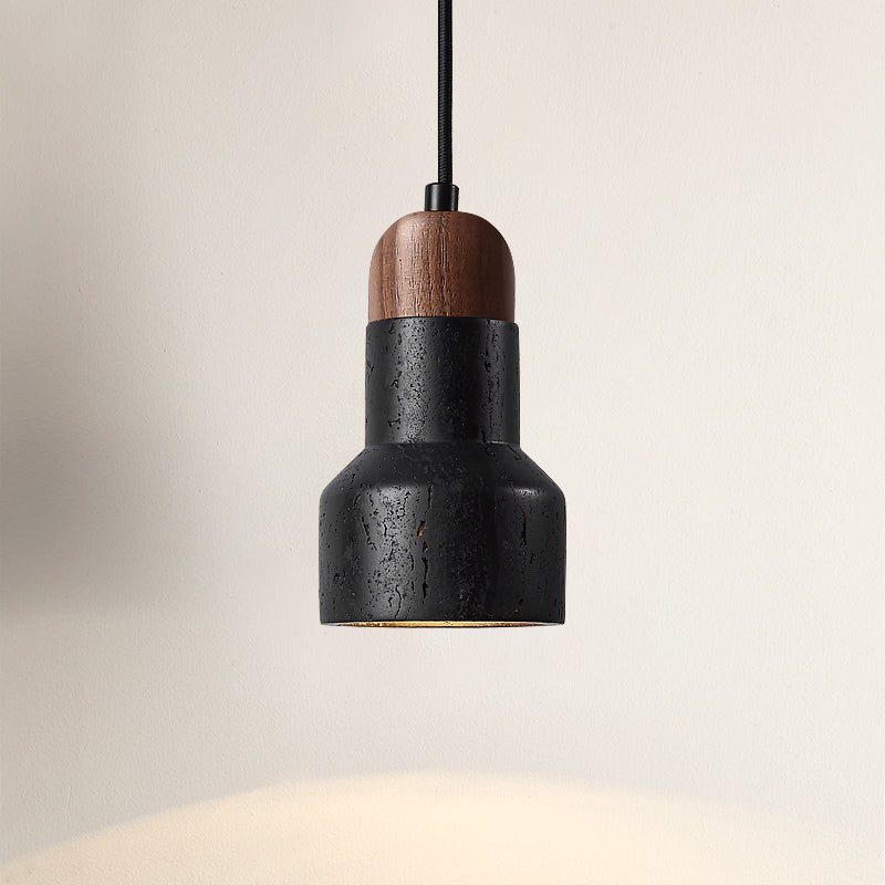 Black Pendant Light with Walnut Cap for Kitchen Island – Modern Hanging Light Fixture 0