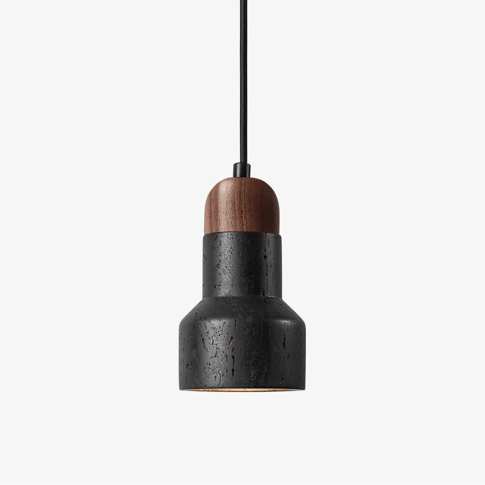 Black Pendant Light with Walnut Cap for Kitchen Island – Modern Hanging Light Fixture 1