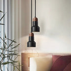 Black Pendant Light with Walnut Cap for Kitchen Island – Modern Hanging Light Fixture 3