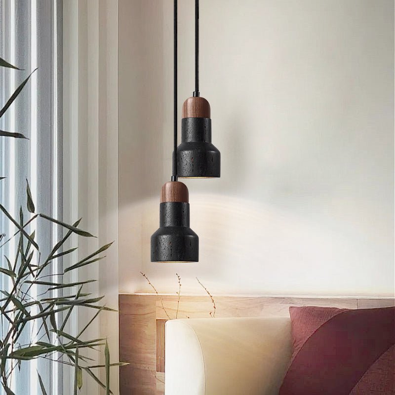 Black Pendant Light with Walnut Cap for Kitchen Island – Modern Hanging Light Fixture 3