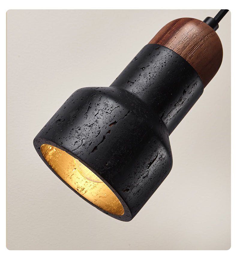 Black Pendant Light with Walnut Cap for Kitchen Island – Modern Hanging Light Fixture 5