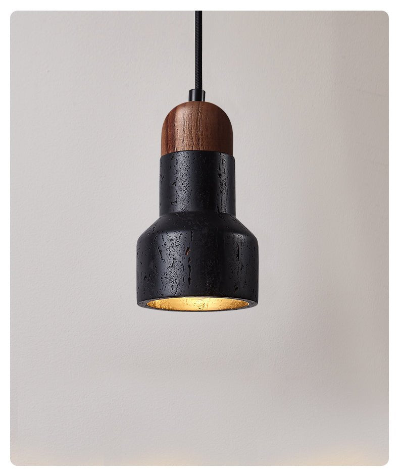 Black Pendant Light with Walnut Cap for Kitchen Island – Modern Hanging Light Fixture 6