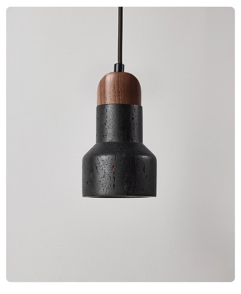 Black Pendant Light with Walnut Cap for Kitchen Island – Modern Hanging Light Fixture 8