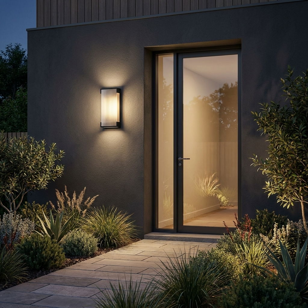 Black Stainless Steel Outdoor Wall Light Ribbed Panel IP65 Dimmable Modern Patio Garden Home Decor - Stack & Clear 0