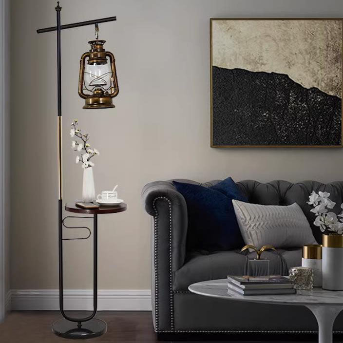 Black Vintage Industrial Floor Lamp with Iron and Glass Shade for Living Room 0