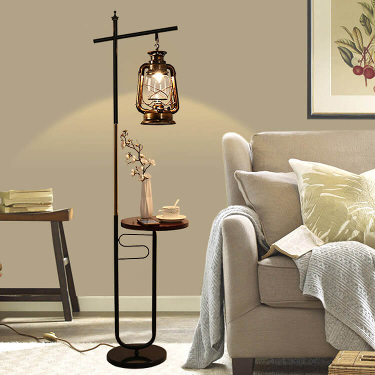 Black Vintage Industrial Floor Lamp with Iron and Glass Shade for Living Room 2