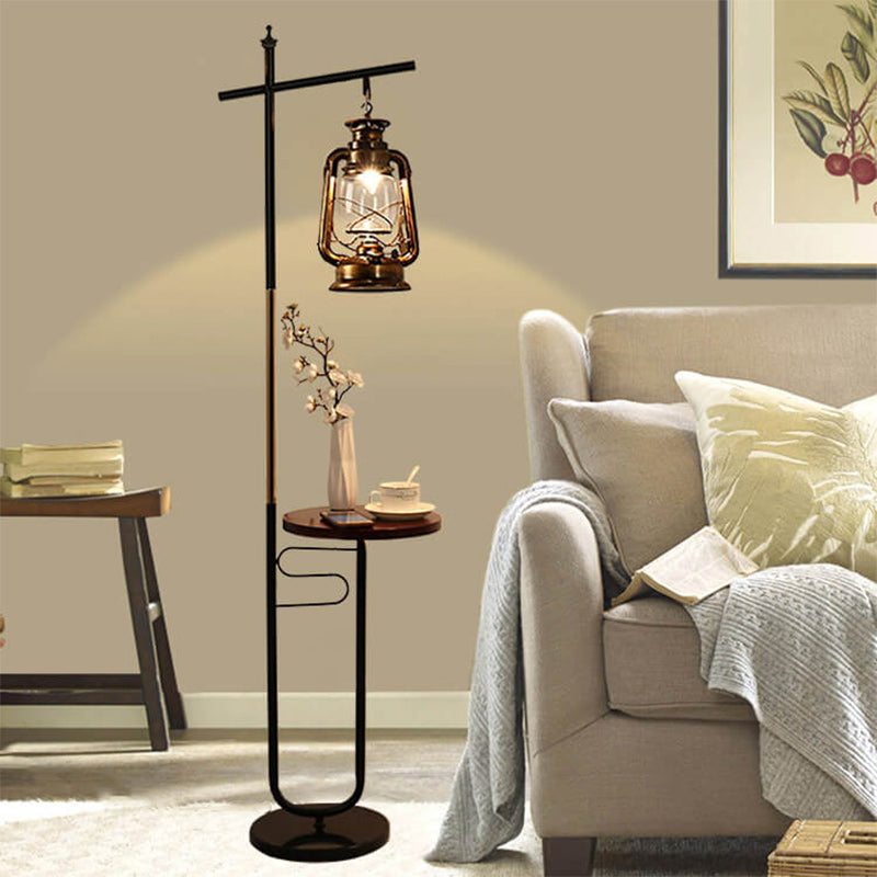 Black Vintage Industrial Floor Lamp with Iron and Glass Shade for Living Room 9