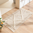 Boho Area Rug for Living Room – Stylish Floor Mat in Beige, Durable Polyester Cotton Blend, Multiple Sizes 0