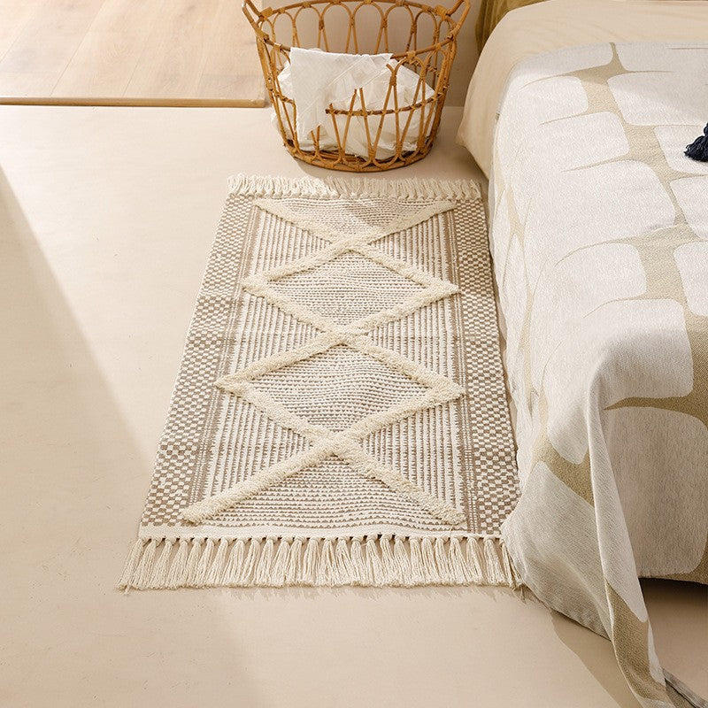 Boho Area Rug for Living Room – Stylish Floor Mat in Beige, Durable Polyester Cotton Blend, Multiple Sizes 1