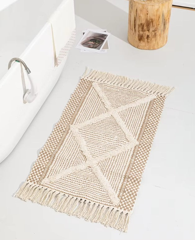 Boho Area Rug for Living Room – Stylish Floor Mat in Beige, Durable Polyester Cotton Blend, Multiple Sizes 2