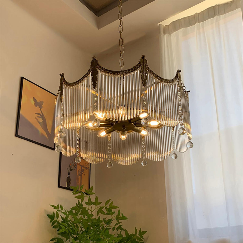 Boho Chandelier Brass Glass Adjustable Height Elegant 5