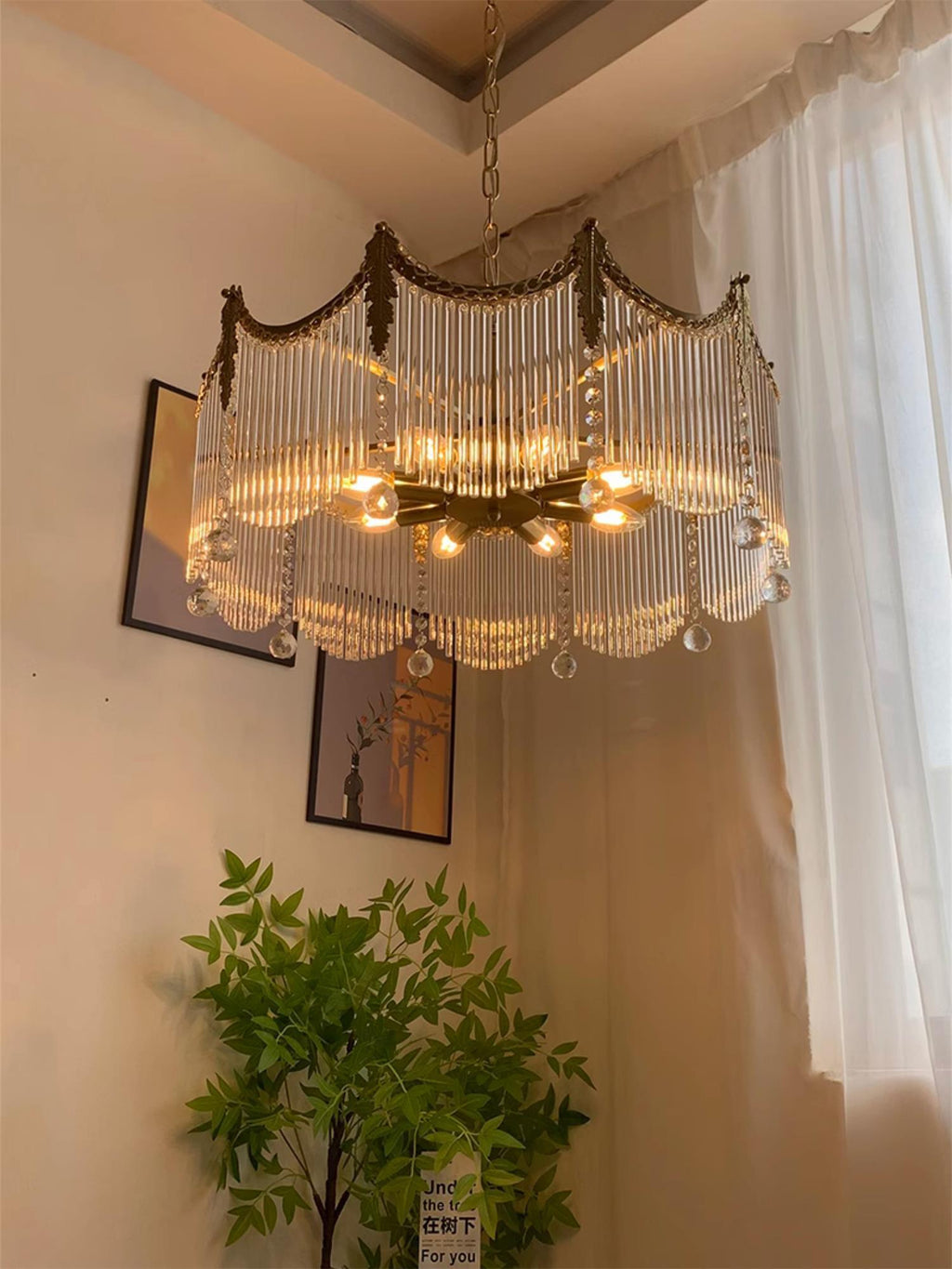 Boho Chandelier Brass Glass Adjustable Height Elegant 6