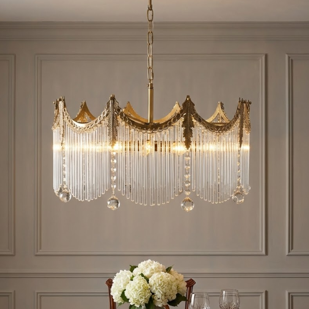 Boho Chandelier Brass Glass Adjustable Height Elegant 96