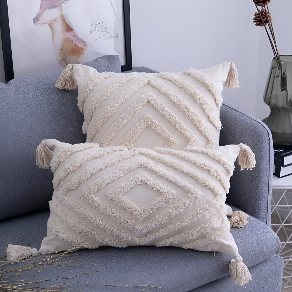 Boho Cotton Cushion Cover with Fringes – Ibiza Inspired Decorative Pillow 2