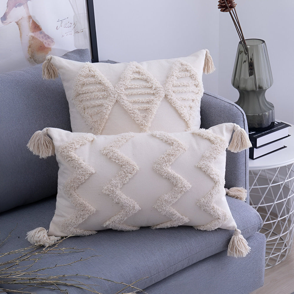 Boho Cotton Cushion Cover with Fringes – Ibiza Inspired Decorative Pillow 4