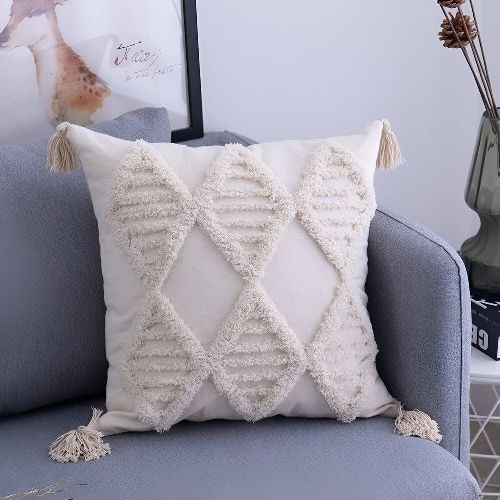 Boho Cotton Cushion Cover with Fringes – Ibiza Inspired Decorative Pillow 5