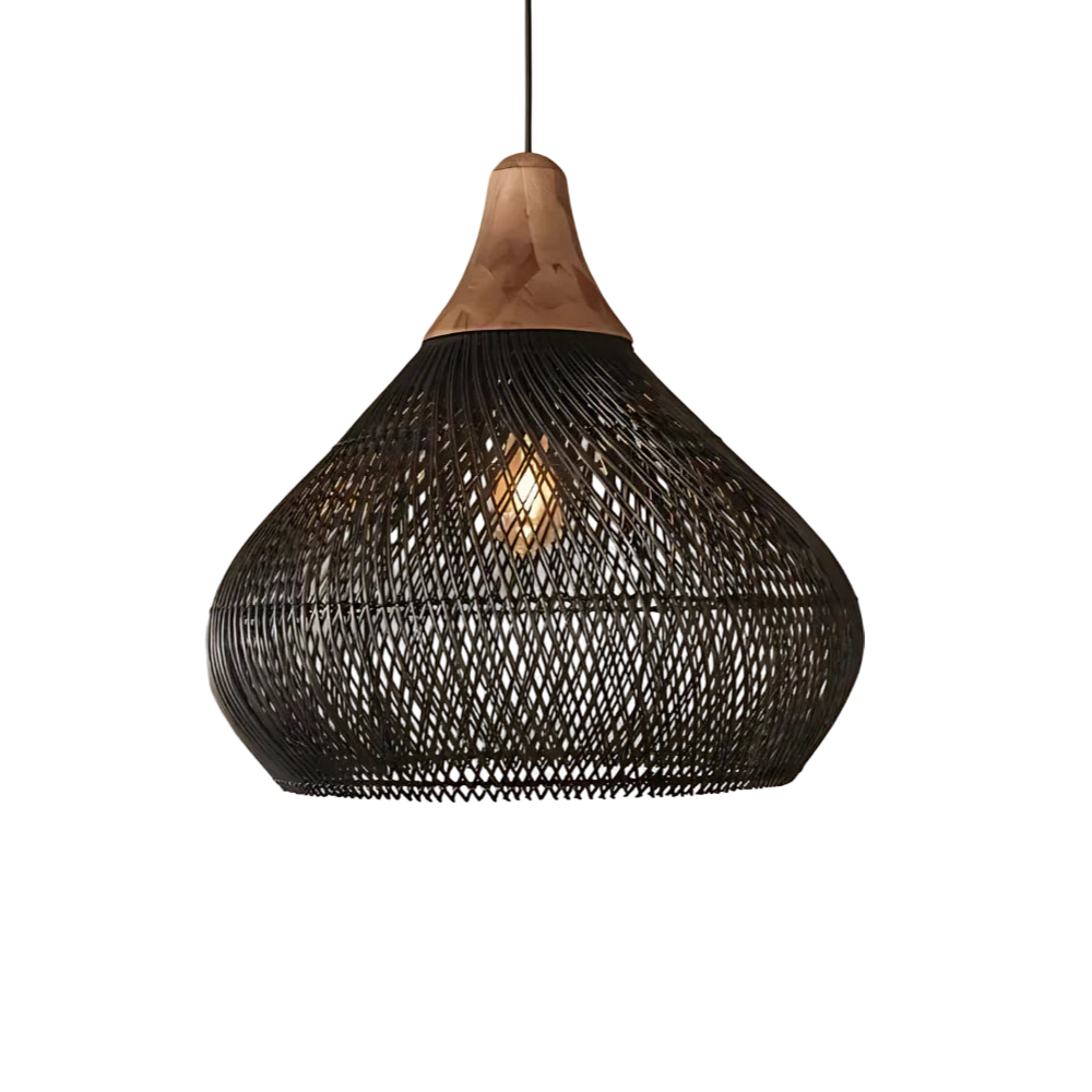 Boho Rattan Pendant Light - Woven Natural Lighting Fixture for Kitchen or Living Space 1