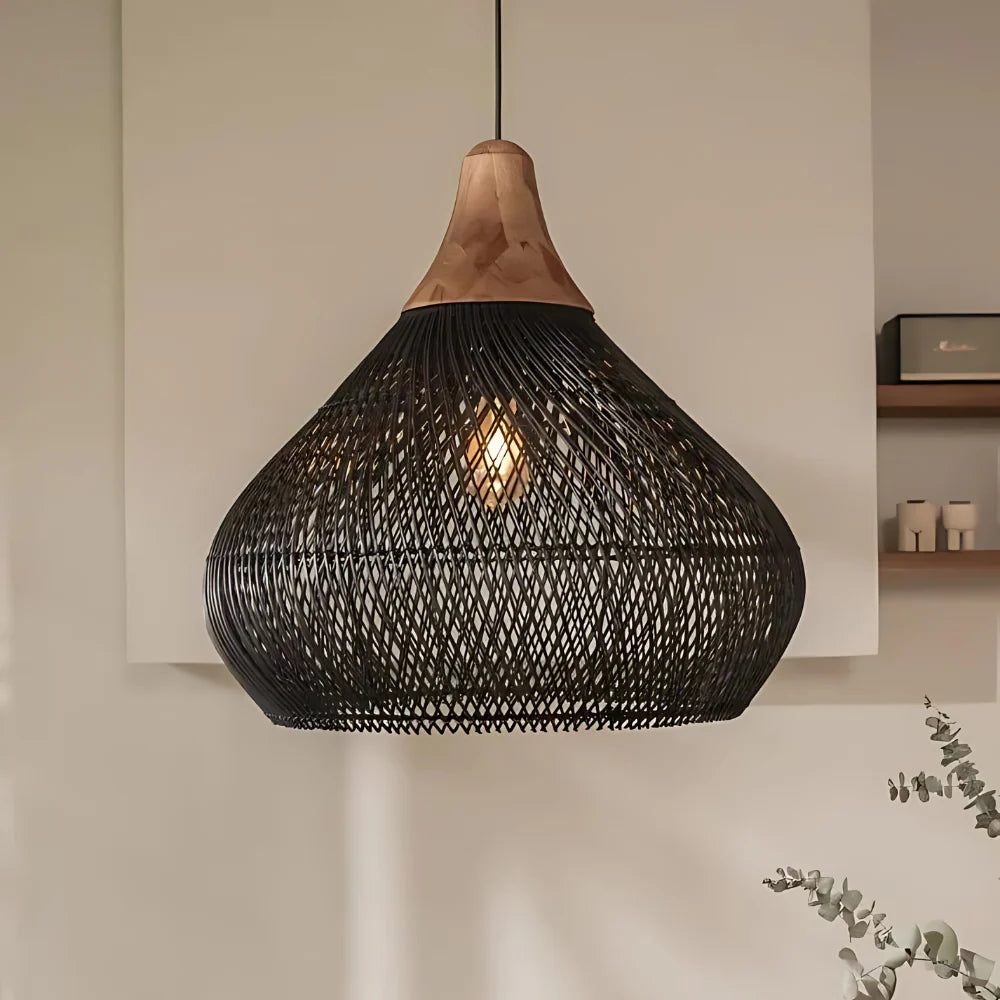 Boho Rattan Pendant Light - Woven Natural Lighting Fixture for Kitchen or Living Space 6