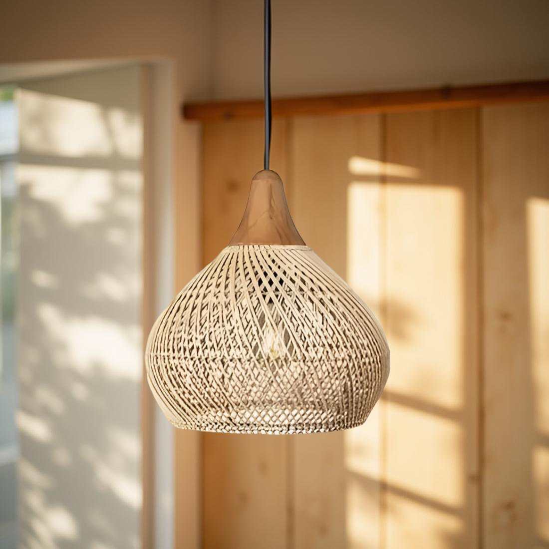 Boho Rattan Pendant Light - Woven Natural Lighting Fixture for Kitchen or Living Space 7