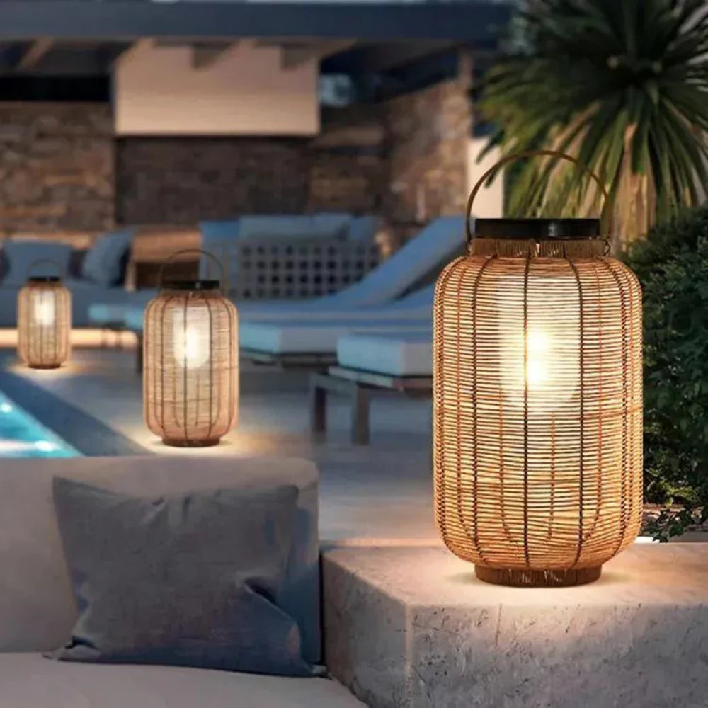 Boho Solar Garden Lights - Eco-Friendly Woven Rattan Outdoor Lanterns for Patios and Lawns 1
