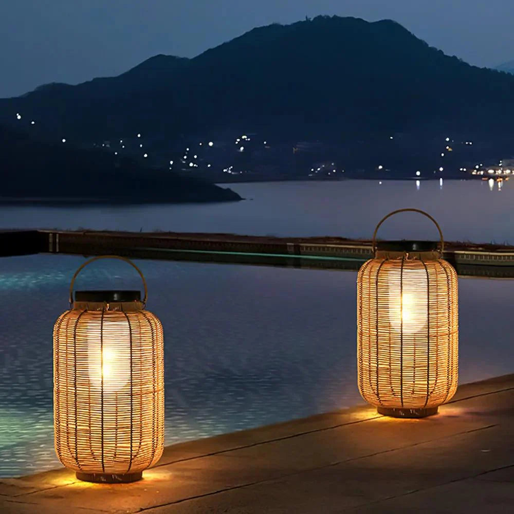 Boho Solar Garden Lights - Eco-Friendly Woven Rattan Outdoor Lanterns for Patios and Lawns 3