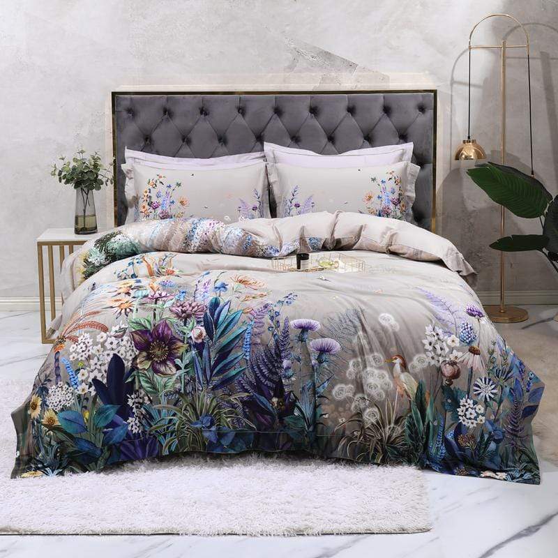 Botanical Duvet Cover Set in Floral Design – 4 or 6 Piece Options, Egyptian Cotton 0