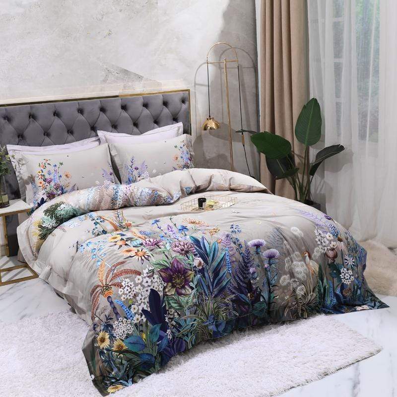 Botanical Duvet Cover Set in Floral Design – 4 or 6 Piece Options, Egyptian Cotton 6