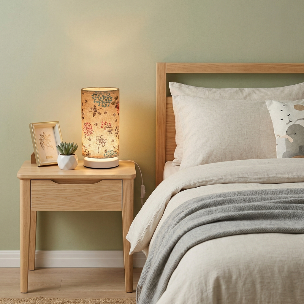 Botanical Floral Bedside Lamp Linen Shade Multicolor