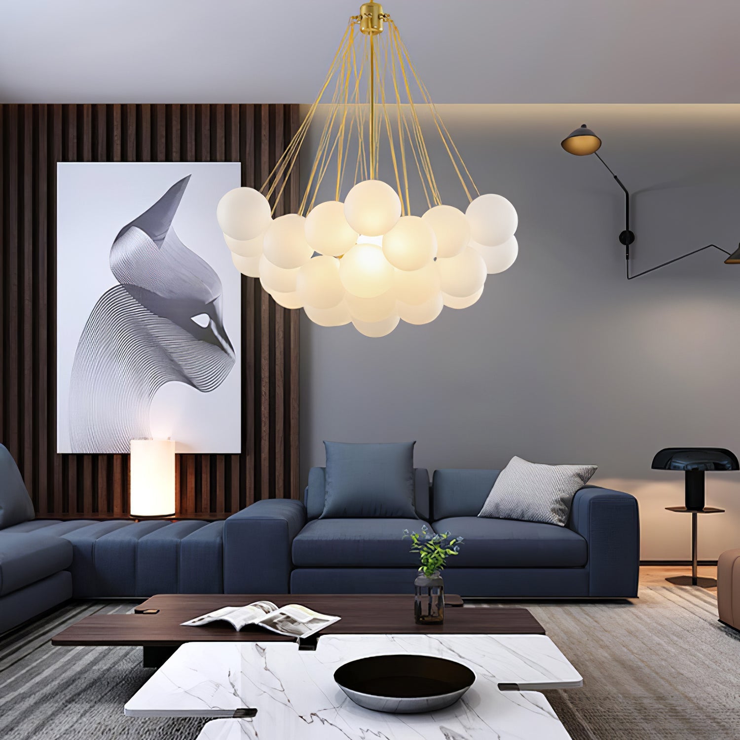 Bubble Chandelier with Frosted Glass Orbs – Elegant Indoor Lighting Fixture 4