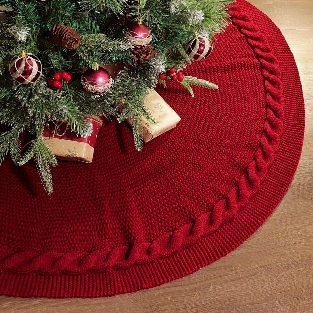 Cable Knit Christmas Tree Skirt - Round Holiday Decoration for Stylish Displays - 24 or 36 0