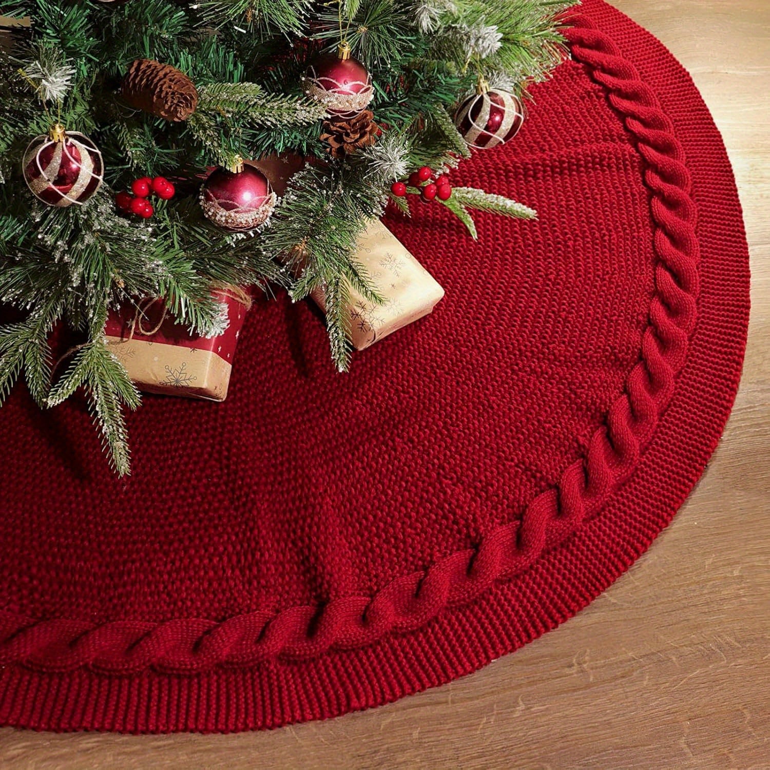 Cable Knit Christmas Tree Skirt - Round Holiday Decoration for Stylish Displays - 24 or 36 0