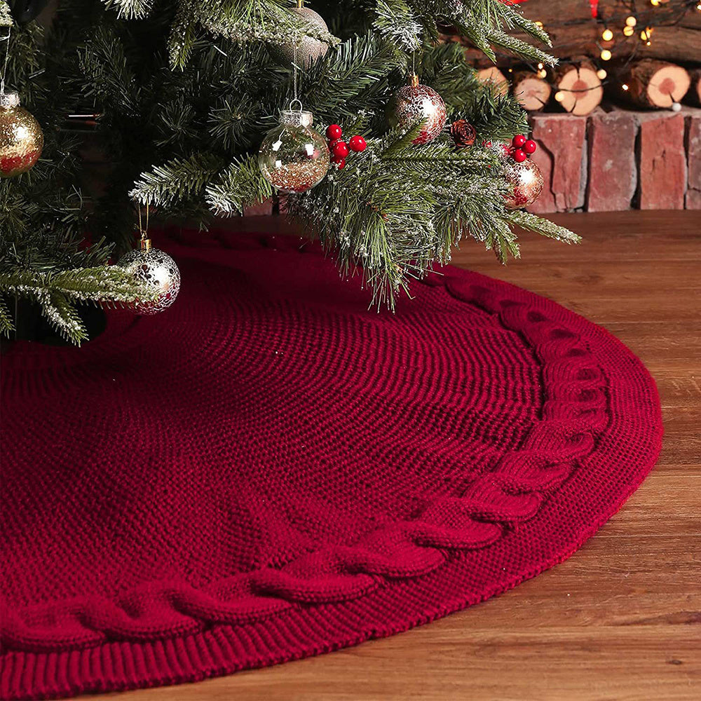Cable Knit Christmas Tree Skirt - Round Holiday Decoration for Stylish Displays - 24 or 36 1