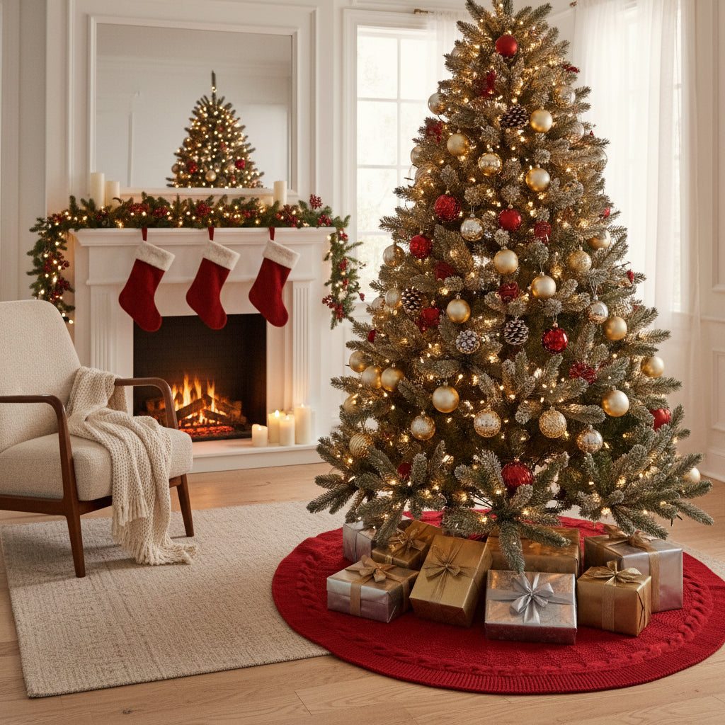 Cable Knit Christmas Tree Skirt - Round Holiday Decoration for Stylish Displays - 24 or 36 4
