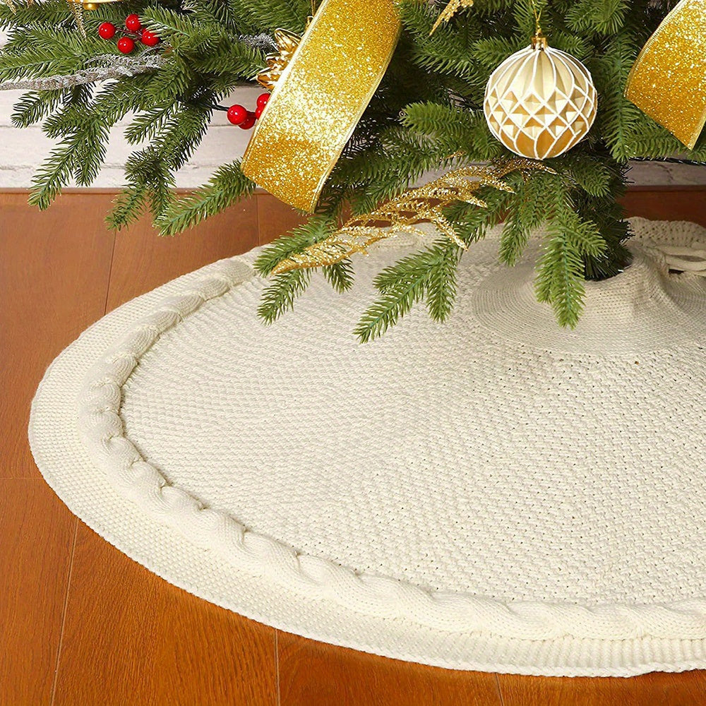 Cable Knit Christmas Tree Skirt - Round Holiday Decoration for Stylish Displays - 24 or 36 5