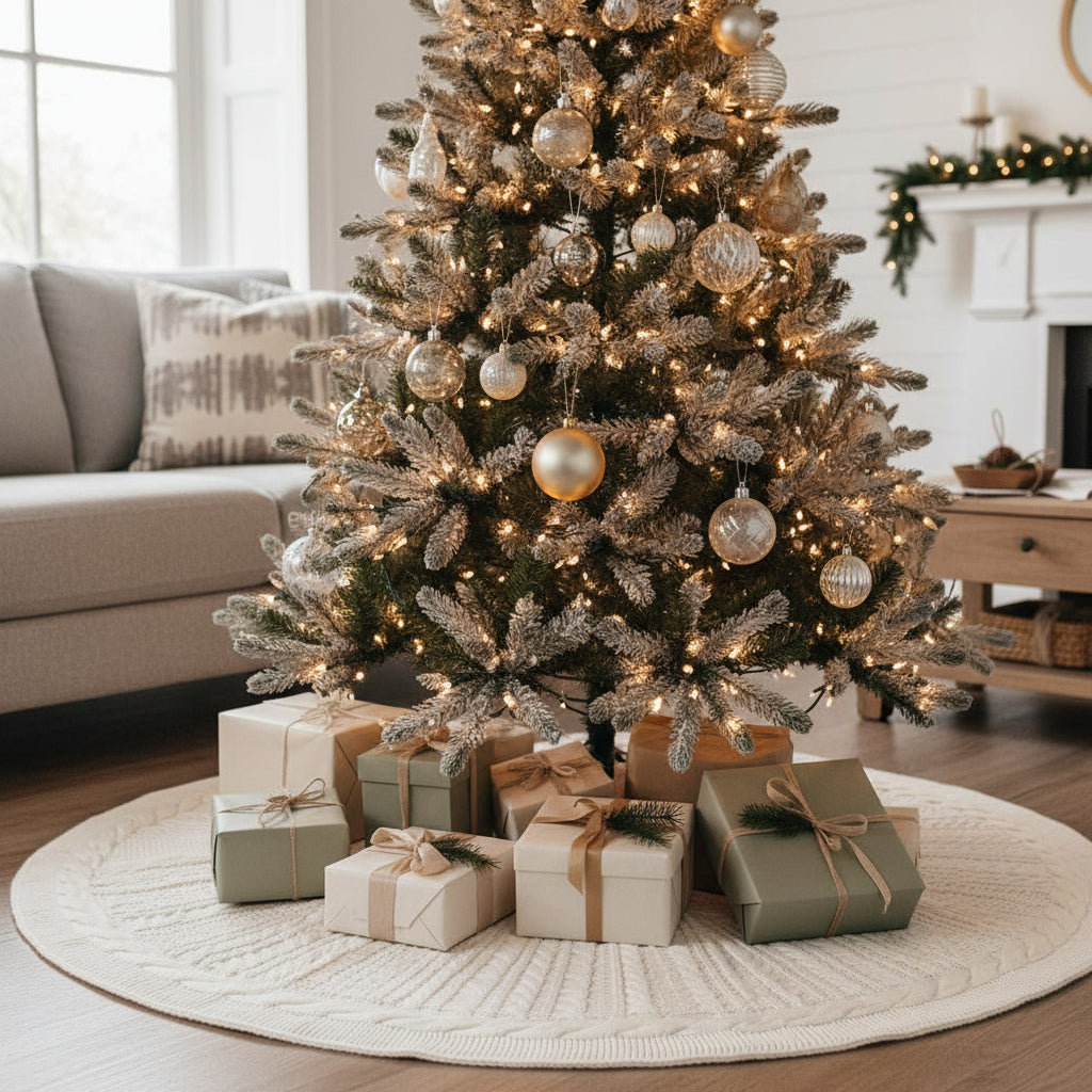 Cable Knit Christmas Tree Skirt - Round Holiday Decoration for Stylish Displays - 24 or 36 7