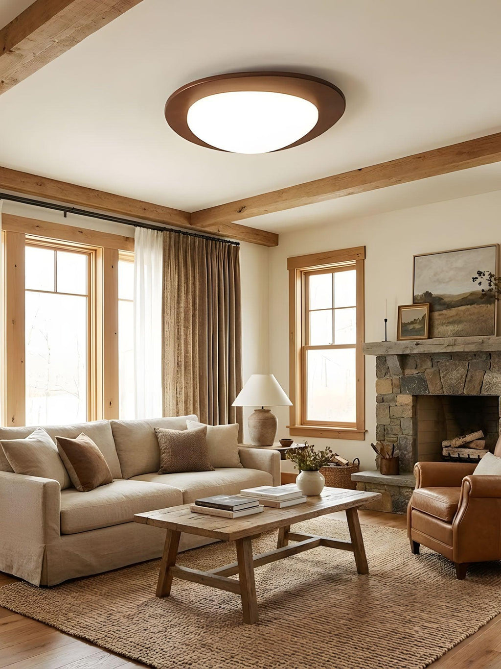 Ceiling Light Walnut Wood LED Dimmable Flush Mount — Warm White Dia 38cm - Home Decor - Stack & Clear 5