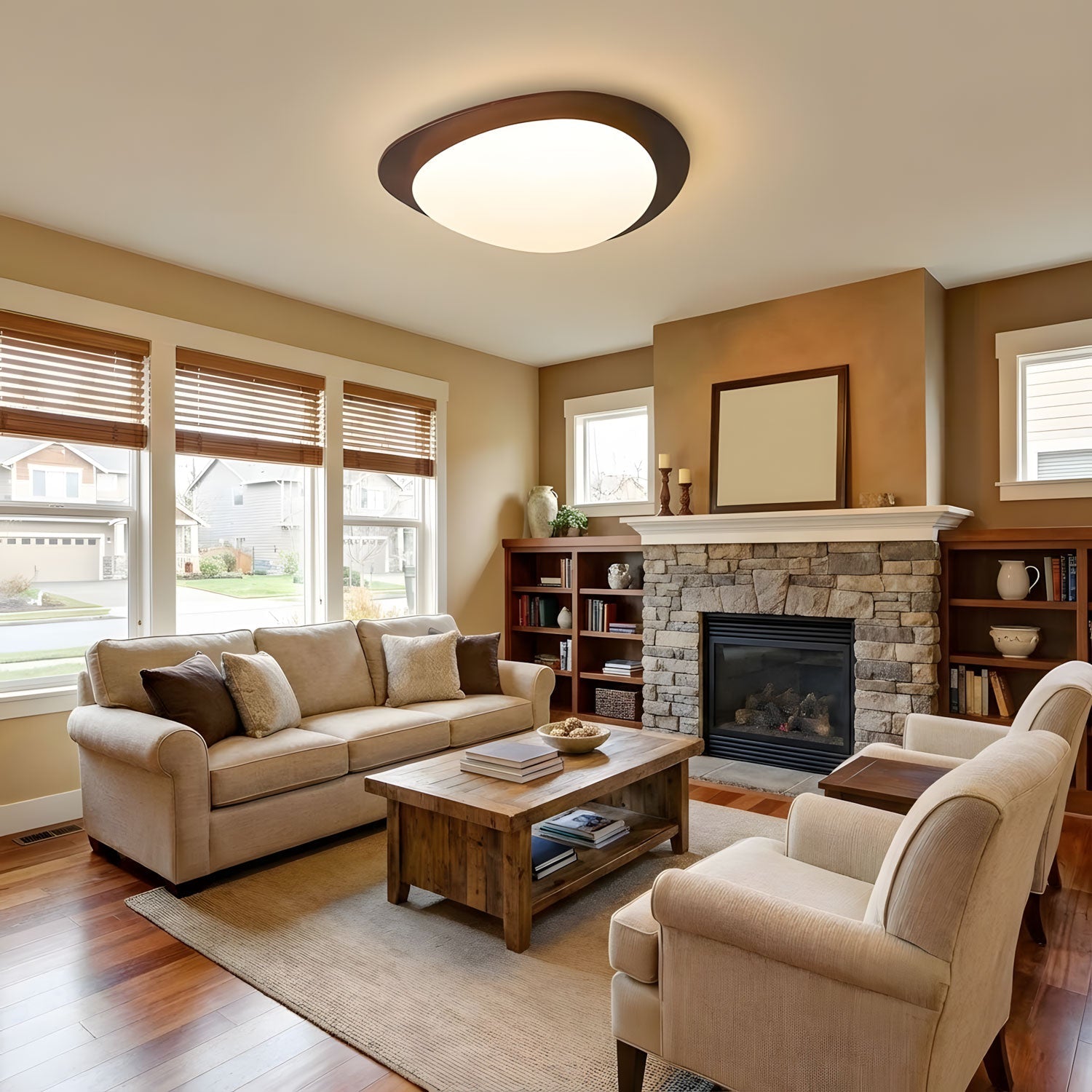 Ceiling Light Walnut Wood LED Dimmable Flush Mount — Warm White Dia 38cm - Home Decor - Stack & Clear 8