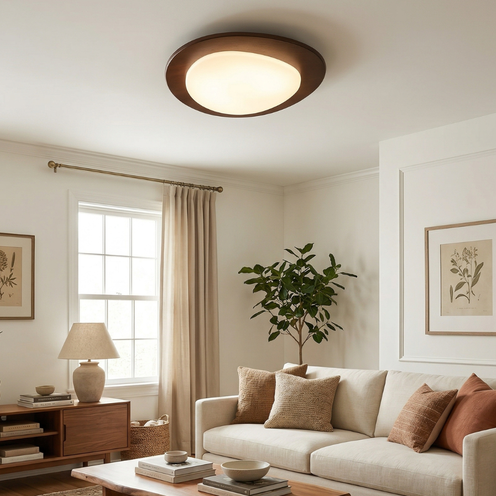 Ceiling Light Walnut Wood LED Dimmable Flush Mount — Warm White Dia 38cm - Home Decor - Stack & Clear 99