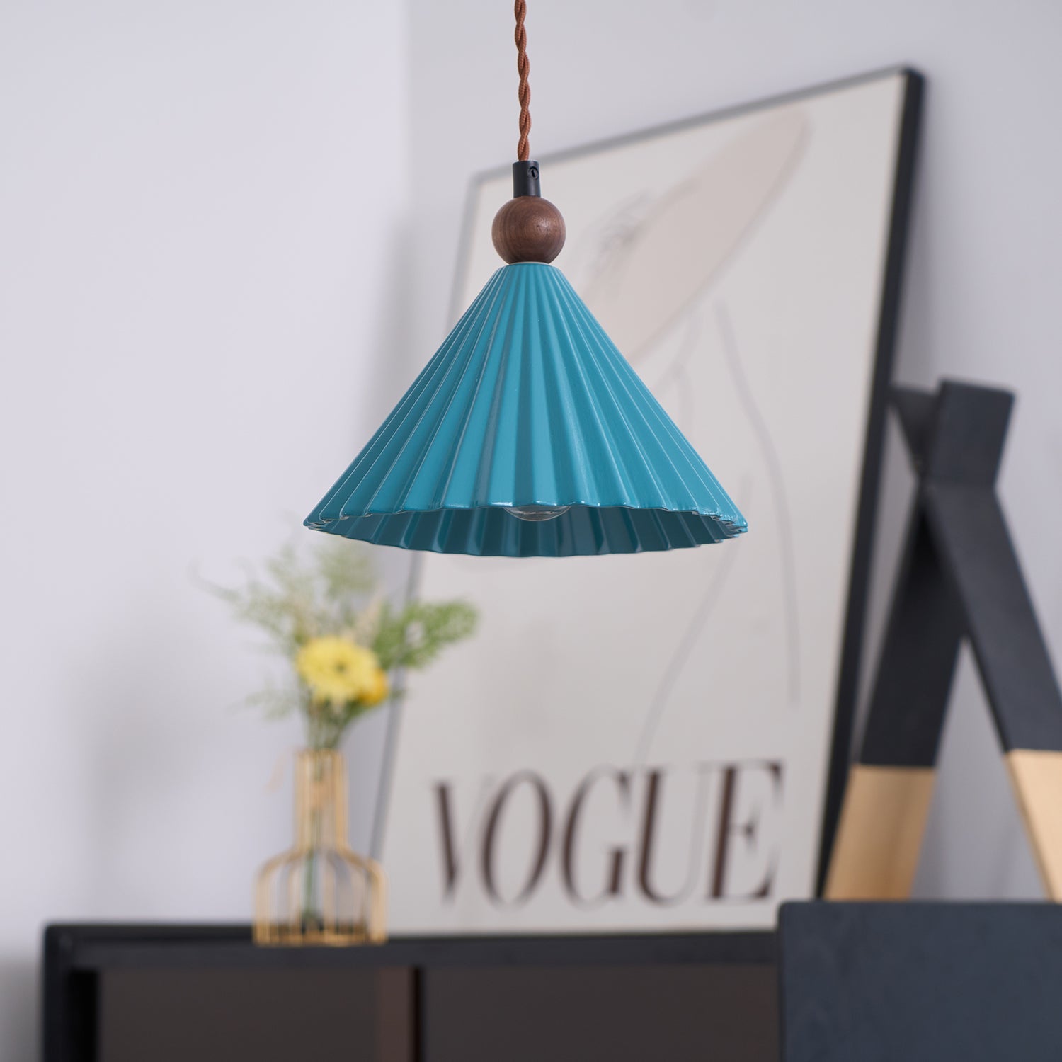Ceramic Pendant Light with Wooden Accent for Kitchen Island – Modern Hanging Light 0