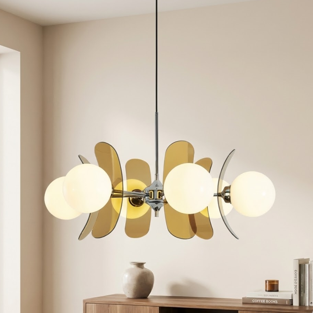 Chic Pendant Light Iron Glass Elegant Adjustable Height 97