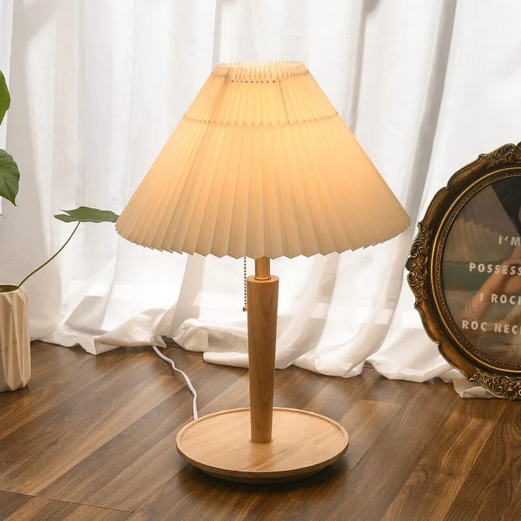 Chochin Table Lamp with Pleated Wood Design – Cozy LED Bedside Lamp for Elegant Bedroom Ambiance 7