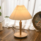 Chochin Table Lamp with Pleated Wood Design – Cozy LED Bedside Lamp for Elegant Bedroom Ambiance 7